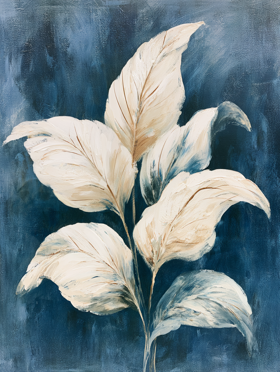 Tableau sur toile Feuilles dorées - Élégance apaisante bleu nuit et or