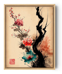 Fleurs de cerisier japonais tableau pour salon zen minimaliste