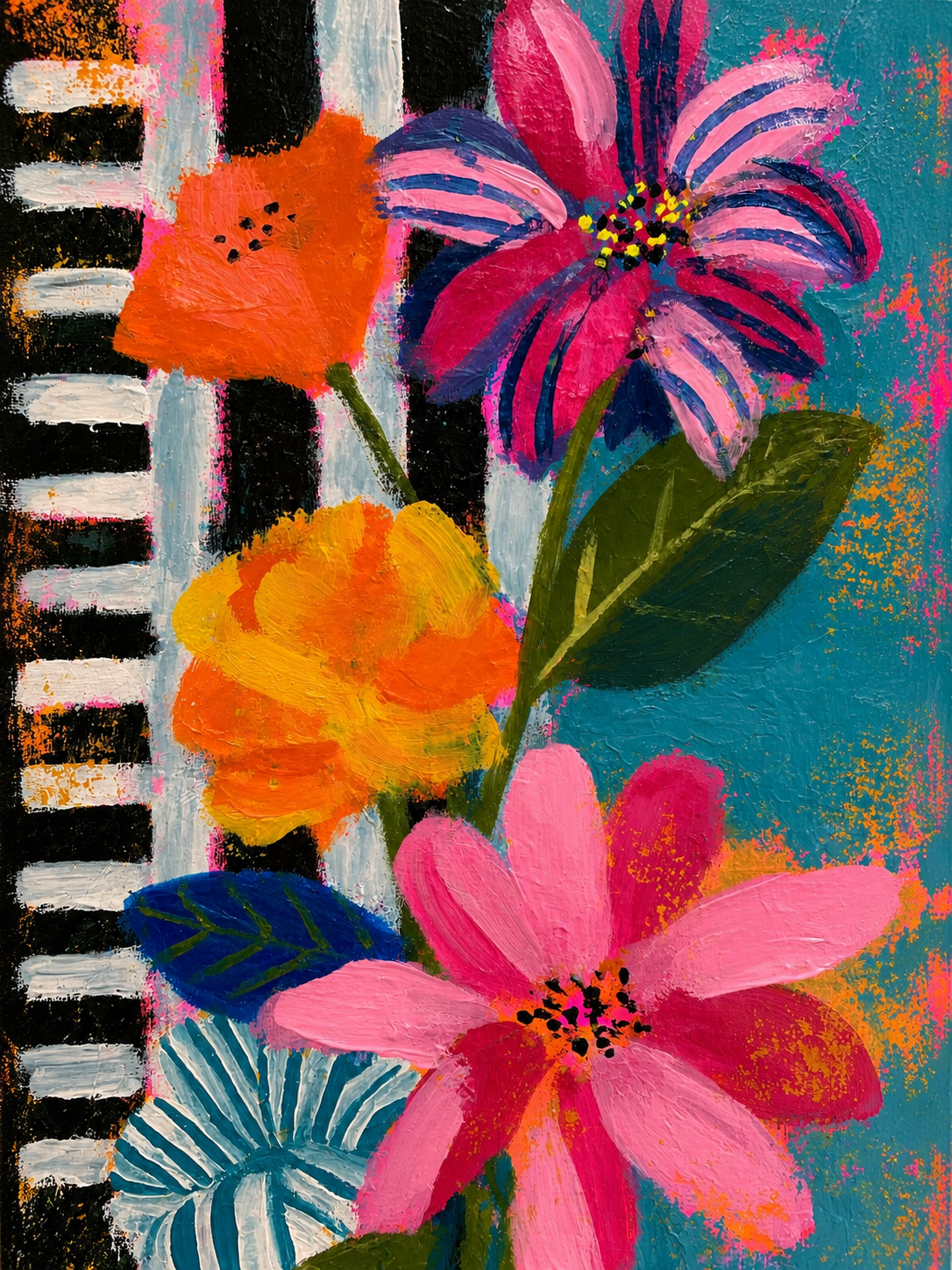 Leinwandbild Bunte Blumen – Vibrierende Farben und Optimismus