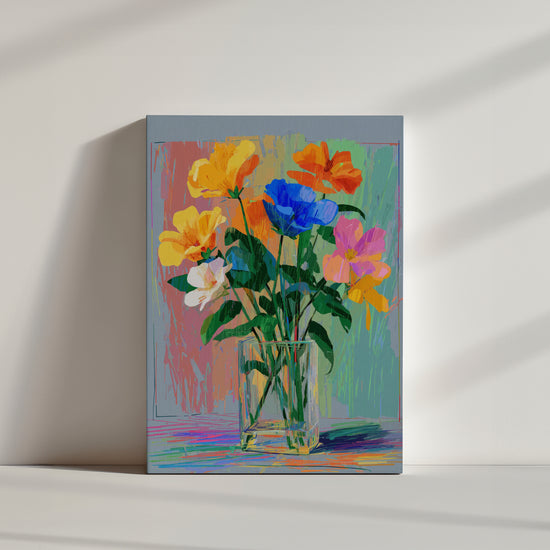 Impressionist acrylic floral wall art – colorful flowers in a vase for a bright, lively interior