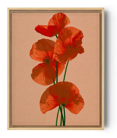 Blumen-Wandbild orange Mohnblumen auf beigem Hintergrund, dekorative botanische Wandkunst