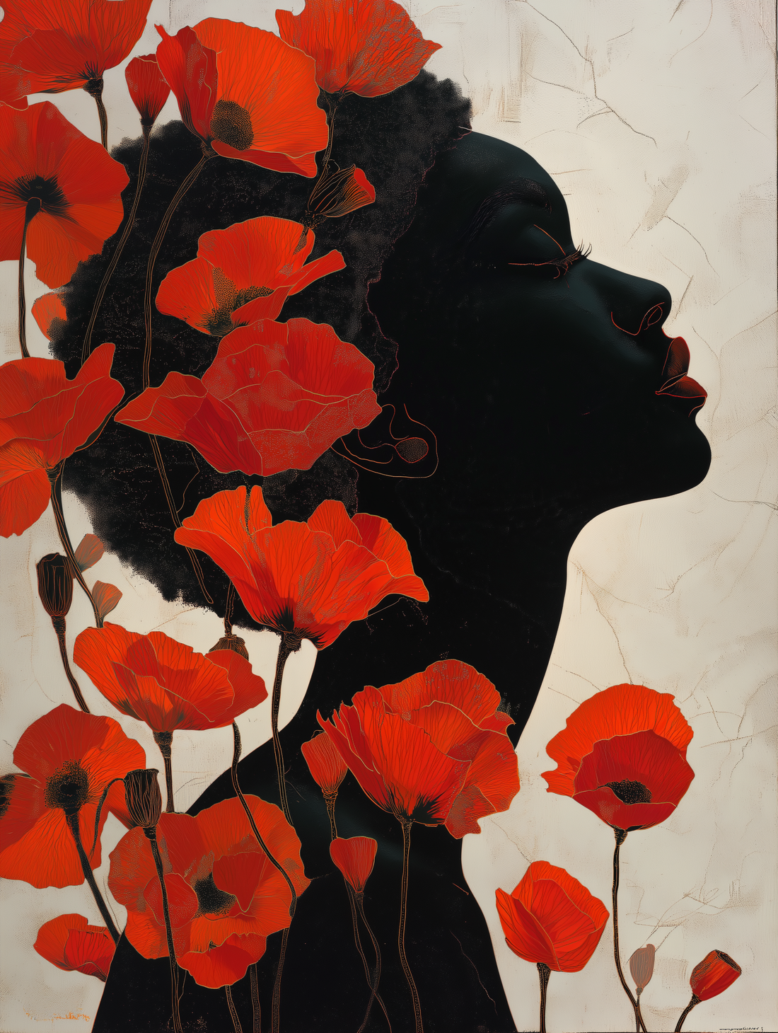Tableau Femme aux coquelicots rouges - Métamorphose