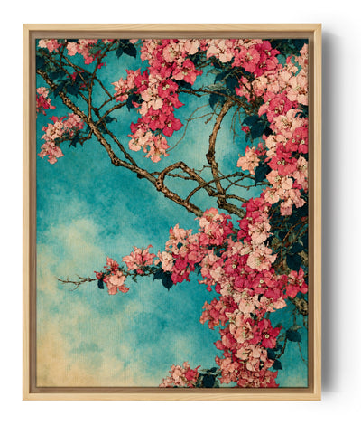 Japanese cherry blossom (sakura) flowers in pink and fuchsia on turquoise background canvas print