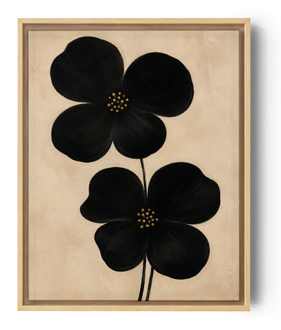 Tableau fleurs noires sur fond beige minimaliste, art mural botanique élégant