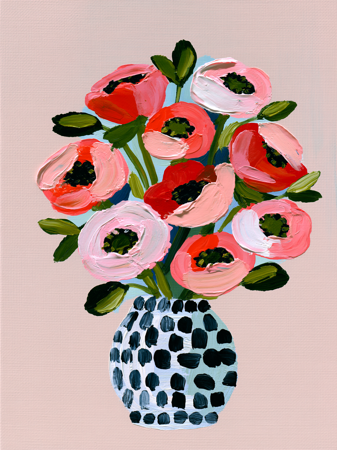 Leinwandbild Bunte Blumen – Modernes Bouquet in Koralle und leuchtendem Rot