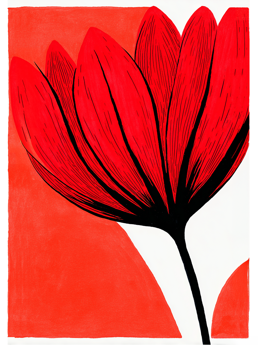 Red Flower Canvas Print – Modern Graphic Floral Wall Art