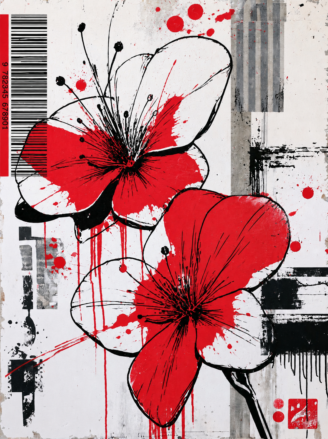 Tableau sur toile Fleurs rouges - Street art urbain et énergie brute