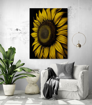 The 'Sunflower Painting' brightens a white living room corner