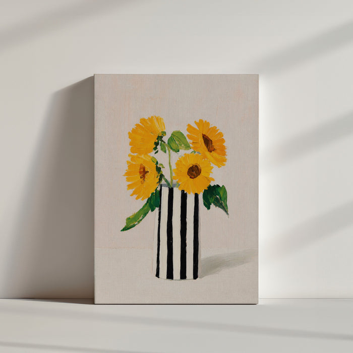 Tableau fleurs tournesols jaunes vase graphique pour décoration murale ambiance épurée