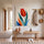 Tableau fleurs tulipe rouge orange géométrique moderne décoration murale salon cuisine