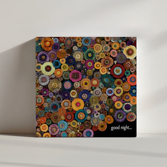 Multicolor abstract floral pattern on a black background, dynamic eclectic wall art print