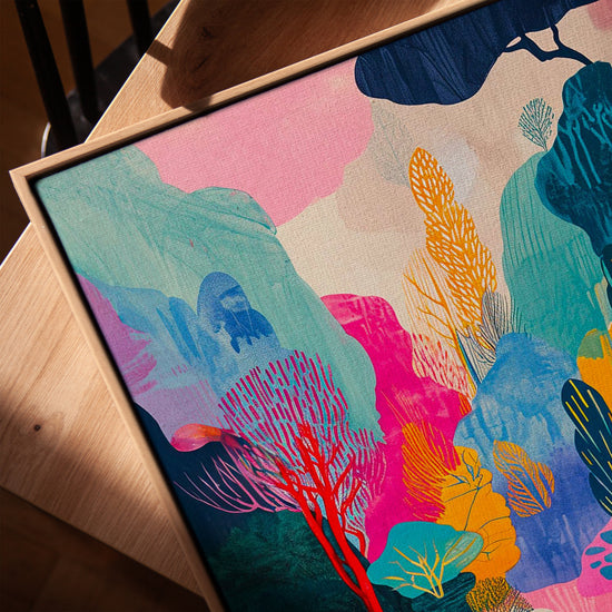 Forêt fantastique multicolore tableau pour salon scandinave