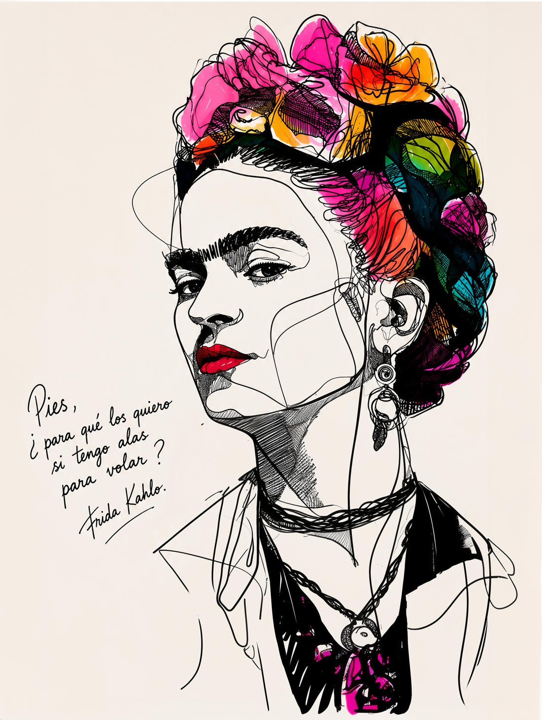 Frida Kahlo Canvas Print – Wings to Fly Quote & Vibrant Floral Art