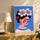 Tableau Frida Kahlo stylisé bleu fleurs blanches décoration murale salon buffet chêne