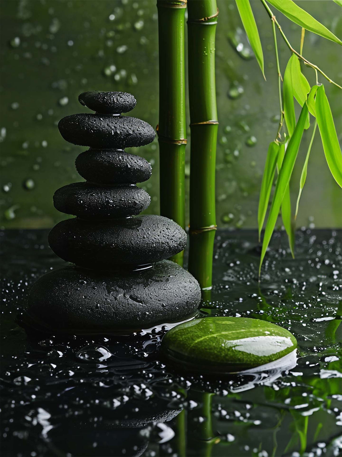 Grand tableau Galets zen et bambou - Sérénité