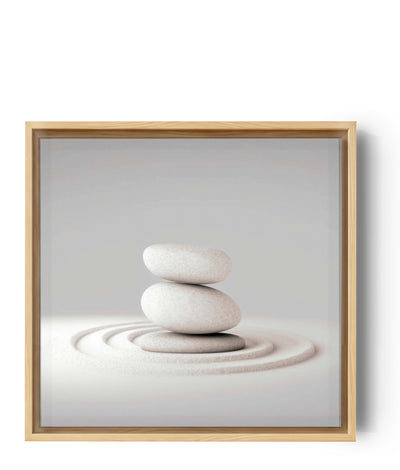 Zen-Wandbild minimalistisch weiße Kieselsteine, weißer Sand