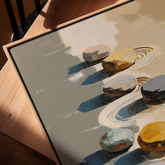 Zen stones on sand wall art for a minimalist living room