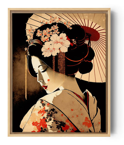 Japanese canvas wall art, Geisha with orchid, vintage retro style