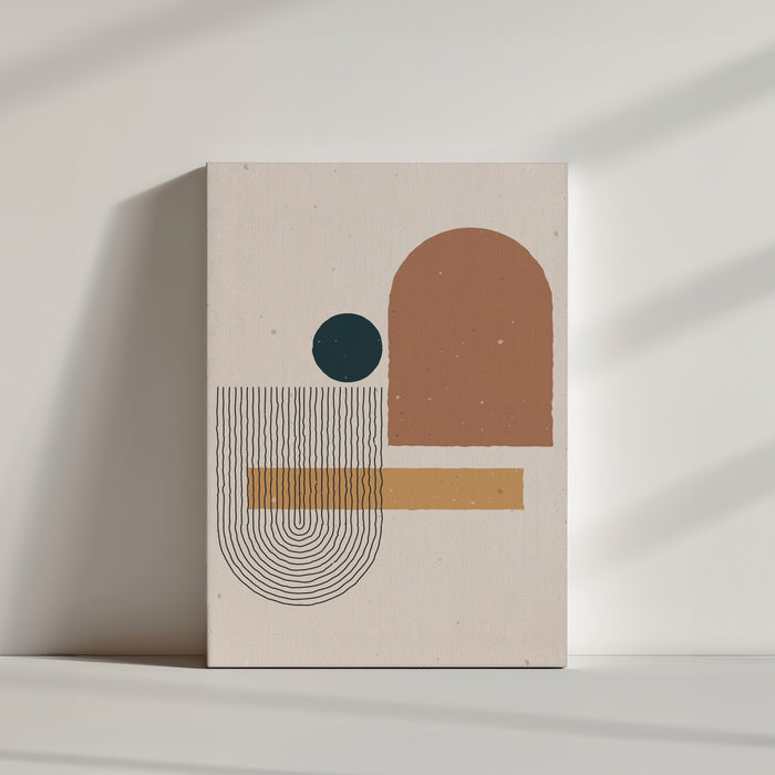 un geometrique tableau scandinave aux formes douces et avec des couleurs pastel