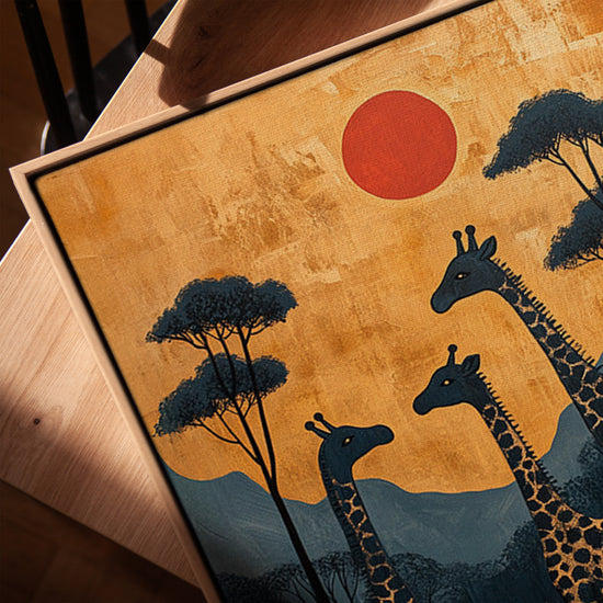 Tableau girafes au coucher de soleil pour salon scandinave