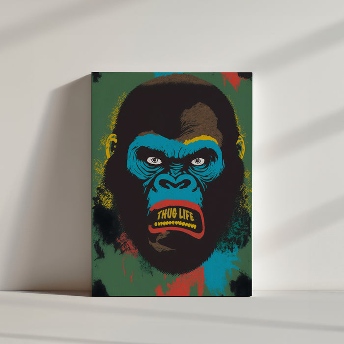 Gorilla-Thug-Life-Street-Art-Bild, gemalt in Primärfarben