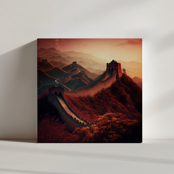 Autumn Great Wall of China landscape photo with red hues
