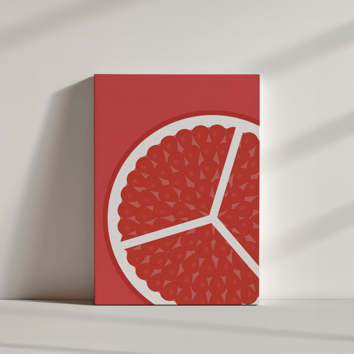 Vivid Pomegranate Cross-Section with Glossy Arils on Solid Red Background - 2D Illustration