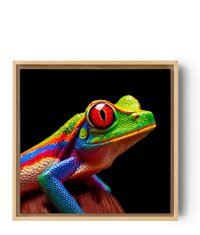 Tableau photo, grenouille arboricole aux yeux rouges, extrêmement détaillé, complexe, vibrant, vif, coloré, cinématographique, incroyable détail