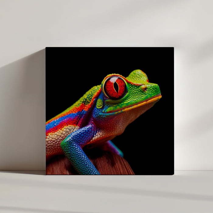 Tableau photo, grenouille arboricole aux yeux rouges, extrêmement détaillé, complexe, vibrant, vif, coloré, cinématographique, incroyable détail