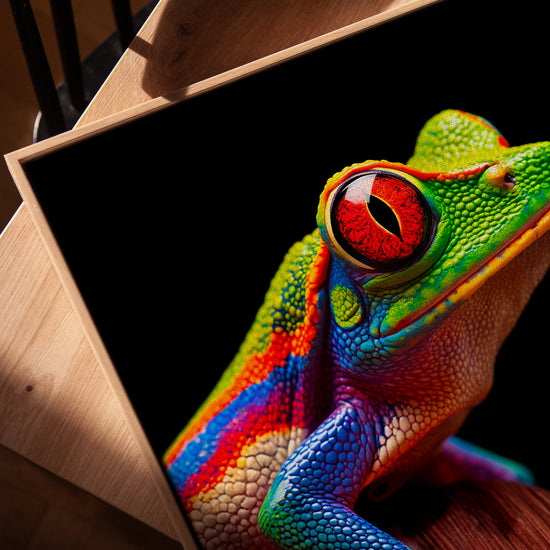 Grenouille colorée yeux rouges tableau pour bureau minimaliste