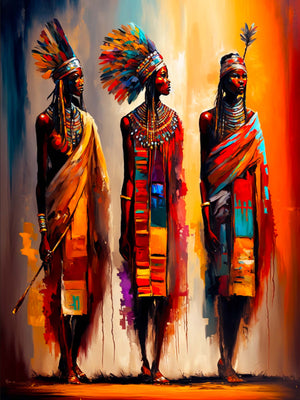 multicolor canvas of Maasai warrior women, vibrant rich colors