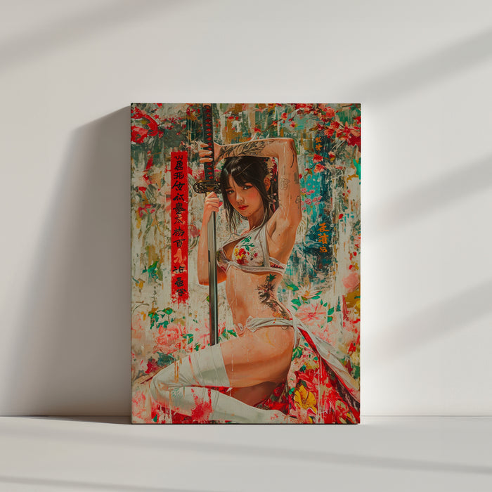 illustratrion realiste guerriere sexy japonaise avec sable