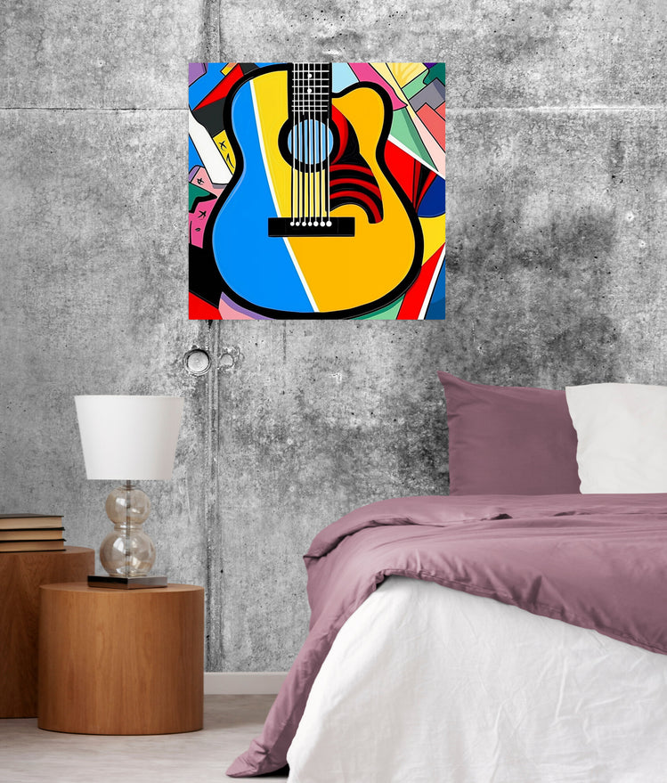 Tableau guitare coloré dans une chambre à coucher 