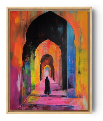 Tableau islamique arches mosquée couleurs vives silhouette architecture orientale art moderne