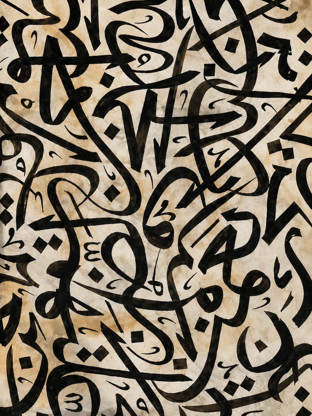 Tableau islamique calligraphie arabe - Méditation sacrée noir et beige