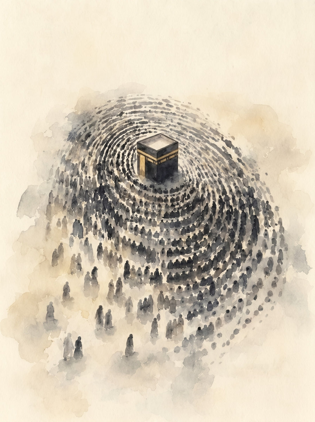 Tableau sur toile Kaaba à La Mecque - Tawaf spirituel en aquarelle dorée