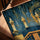 Tableau islamique Kaaba dorée style Van Gogh bleu or sur toile décoration salon moderne