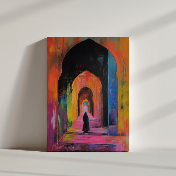 Tableau islamique mosquée arches multicolores art moderne décoration murale ambiance lumineuse