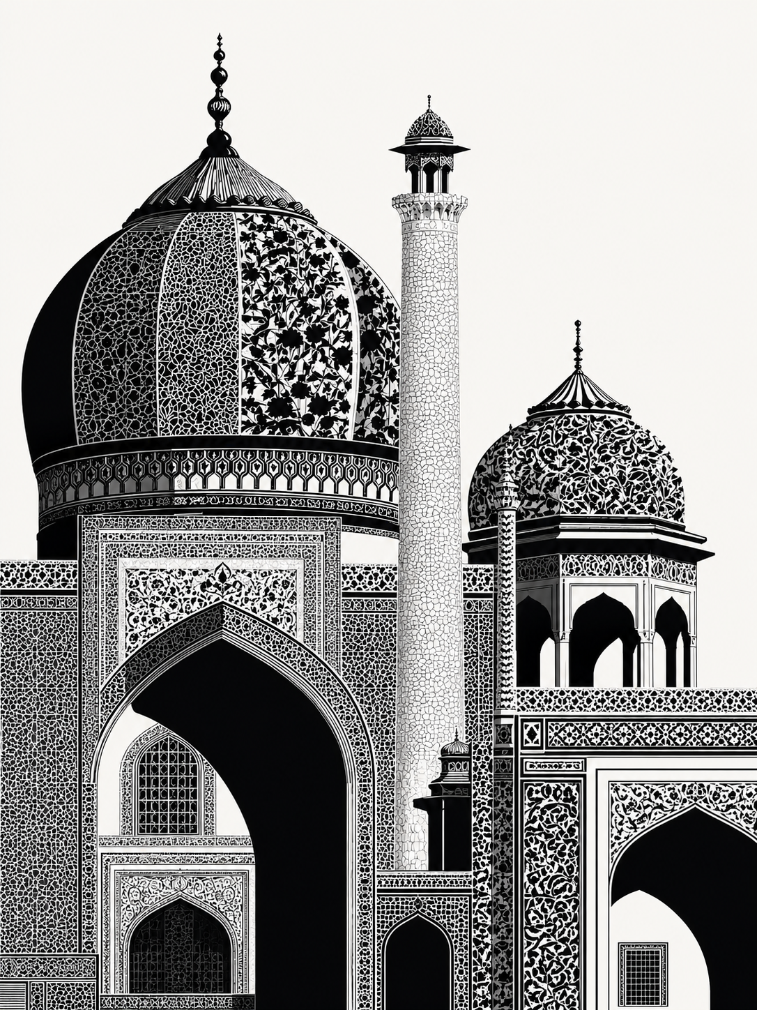 Tableau Islamique Architecture sacrée - Coupoles majestueuses noir et blanc