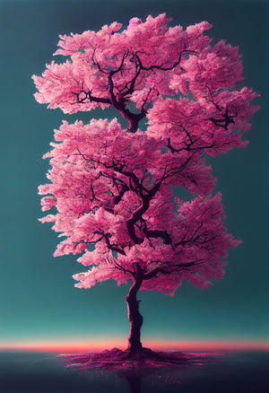 a magnificent photo of a pink Japanese cherry tree in the void