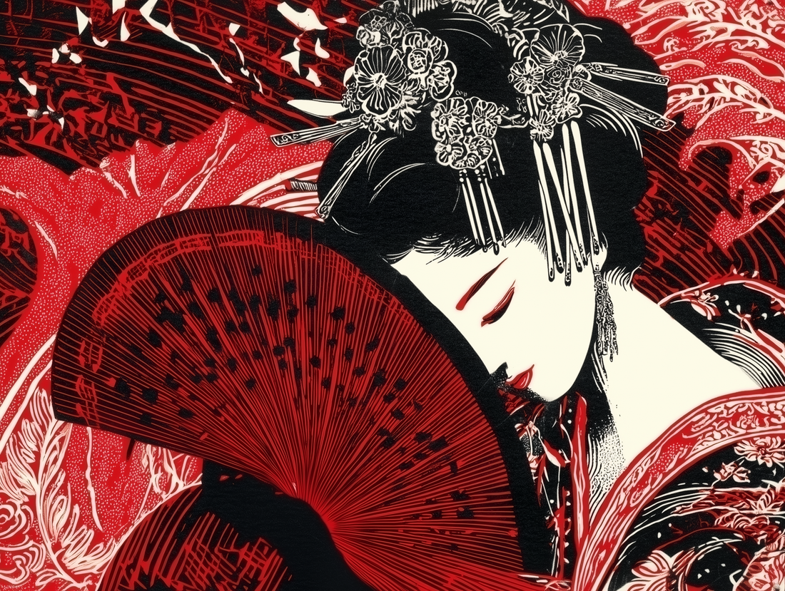 Tableau mural Geisha japonaise - Pop art rouge et noir
