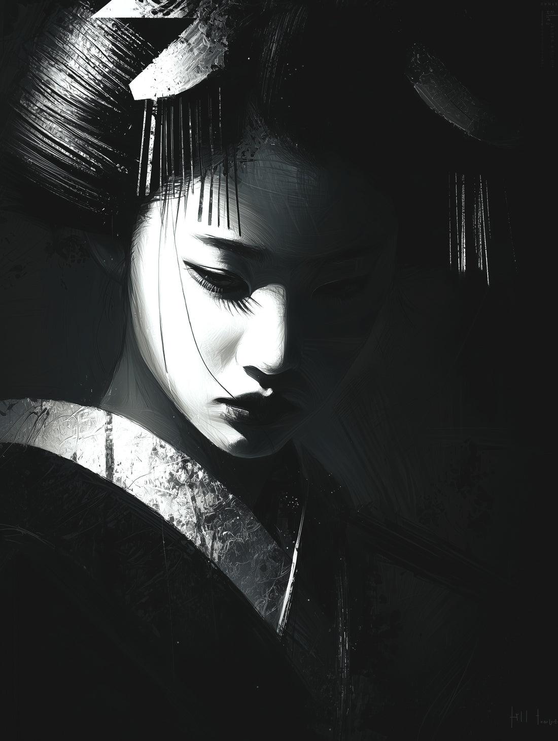 Tableau sur toile Geisha - Noir et blanc moderne et radical