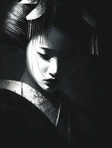 Tableau japonais geisha noir et blanc style minimaliste art mural décoratif
