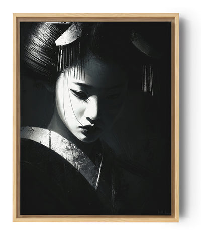 Tableau japonais geisha noir et blanc style minimaliste art mural décoratif