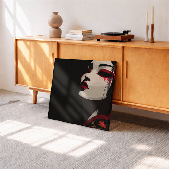 Tableau japonais geisha stylisée noir rouge street art moderne déco salon buffet rétro