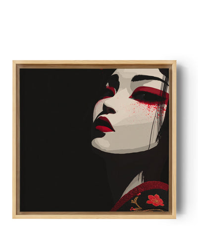 Japanisches Bild stilisierte Geisha schwarz rot und weiß, moderne grafische Wandkunst