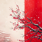 Tableau traditionnel japonais avec sakura rouge et paysage hivernal estompé