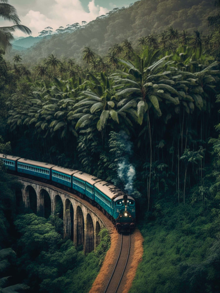 Traversé d'un train, Feuillage dense et luxuriant d'une jungle tropicale en tableau