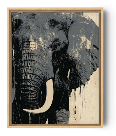 Tableau éléphant noir et beige style street art effet grunge et coulures déco murale moderne