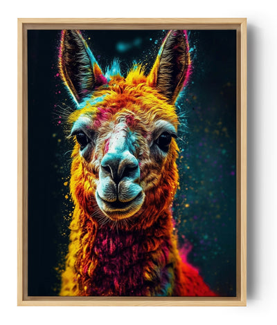 Retrato encantador de llama, explosión de colores, elemento decorativo.